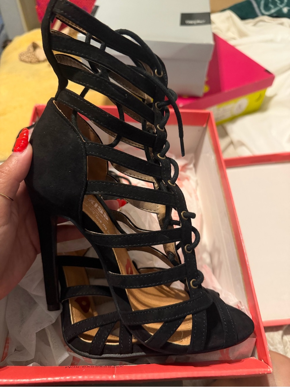 Black Strappy Lace-Up High Heel Sandals - Women